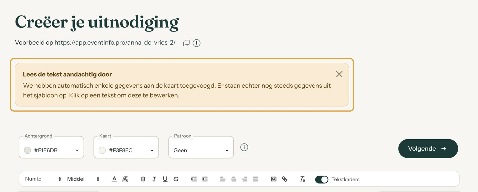 De builder met bovenaan de melding Lees de tekst aandachtig door