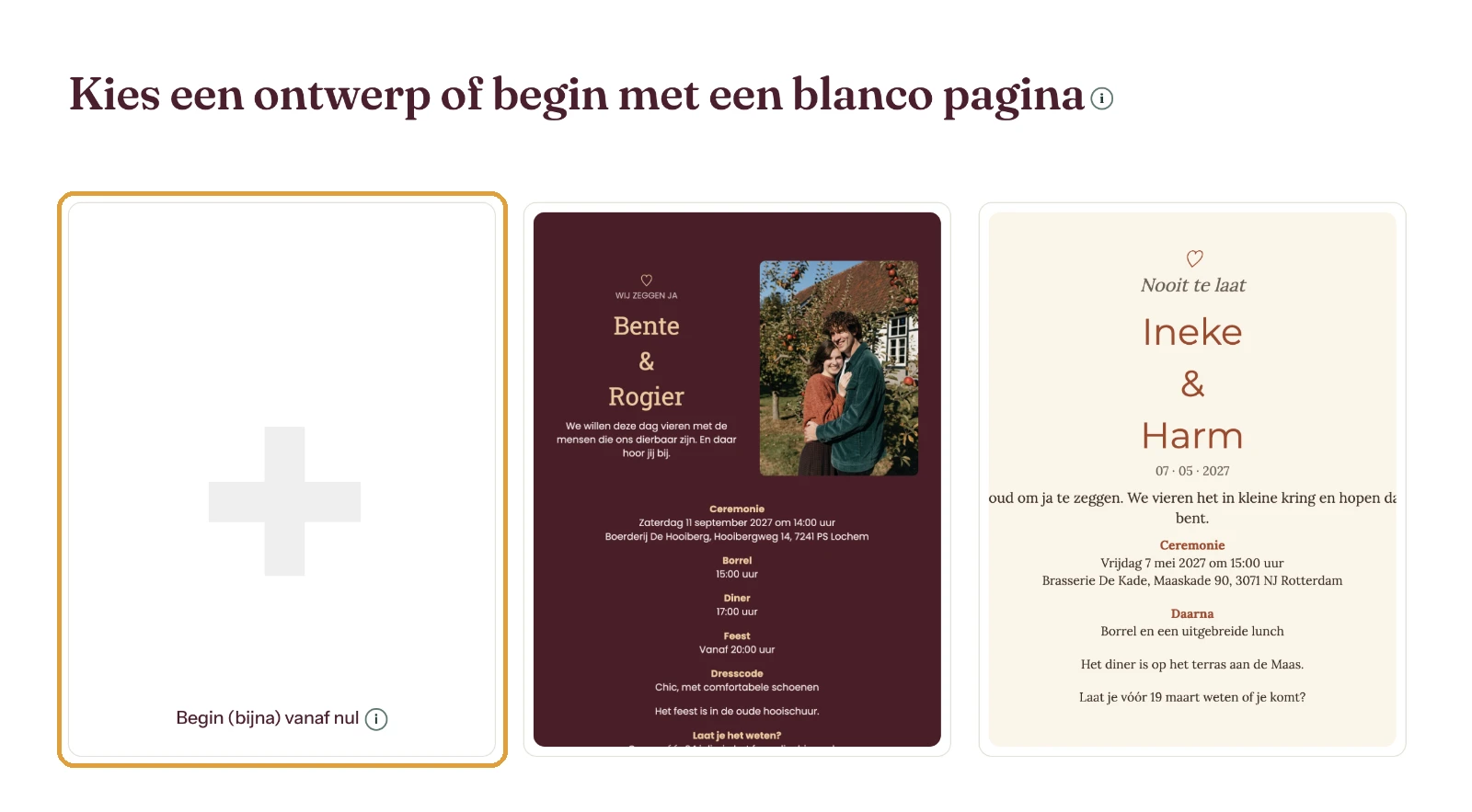 Kant-en-klare ontwerpen, met links het vak Begin (bijna) vanaf nul