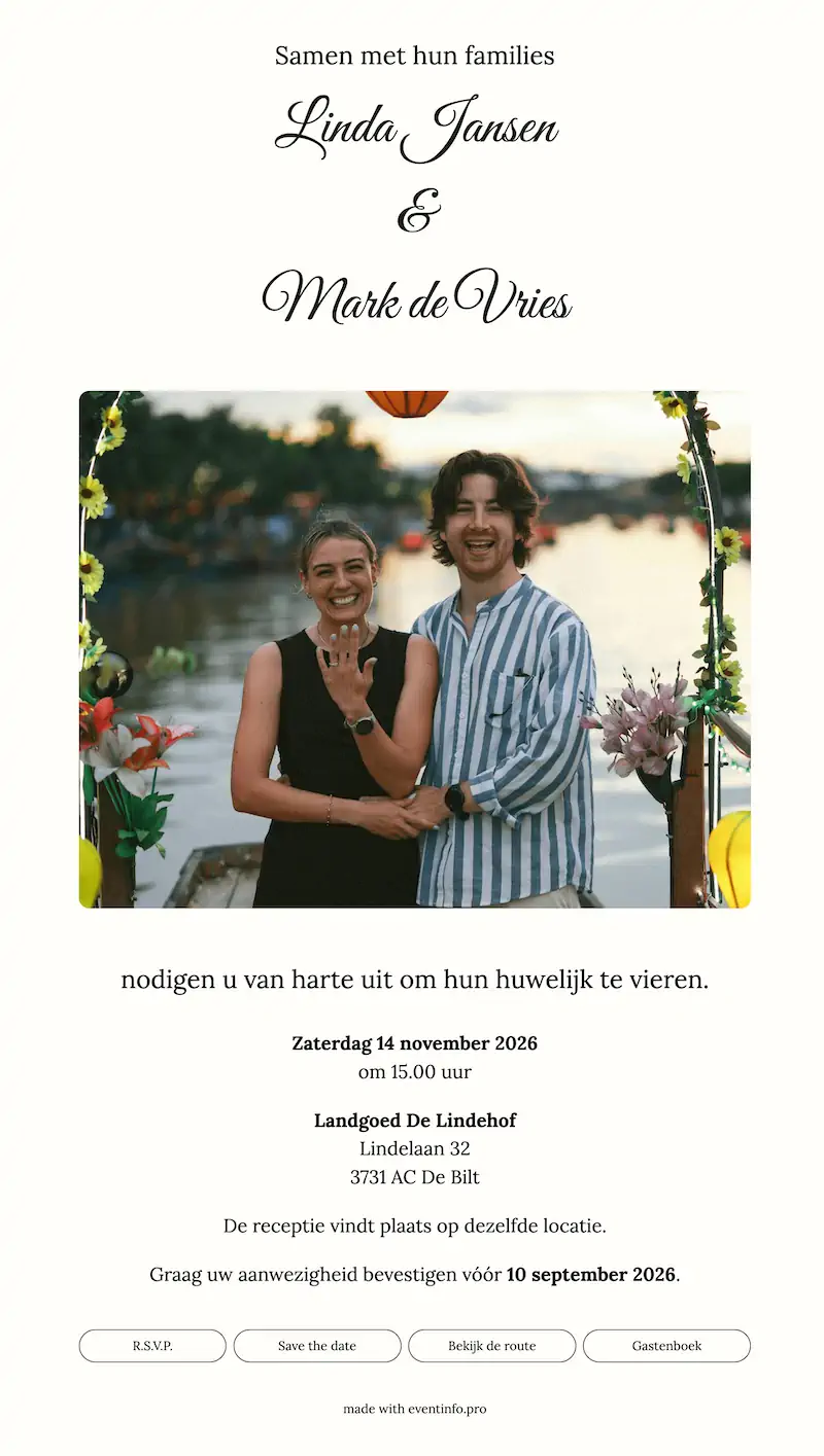 Elegante online trouwkaart