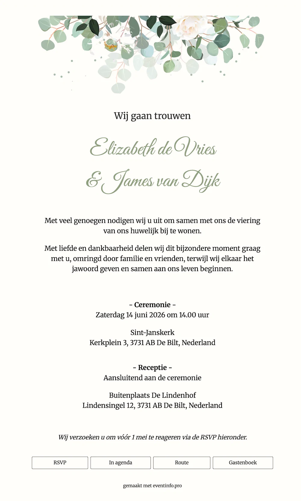 Zachte groene trouwuitnodiging
