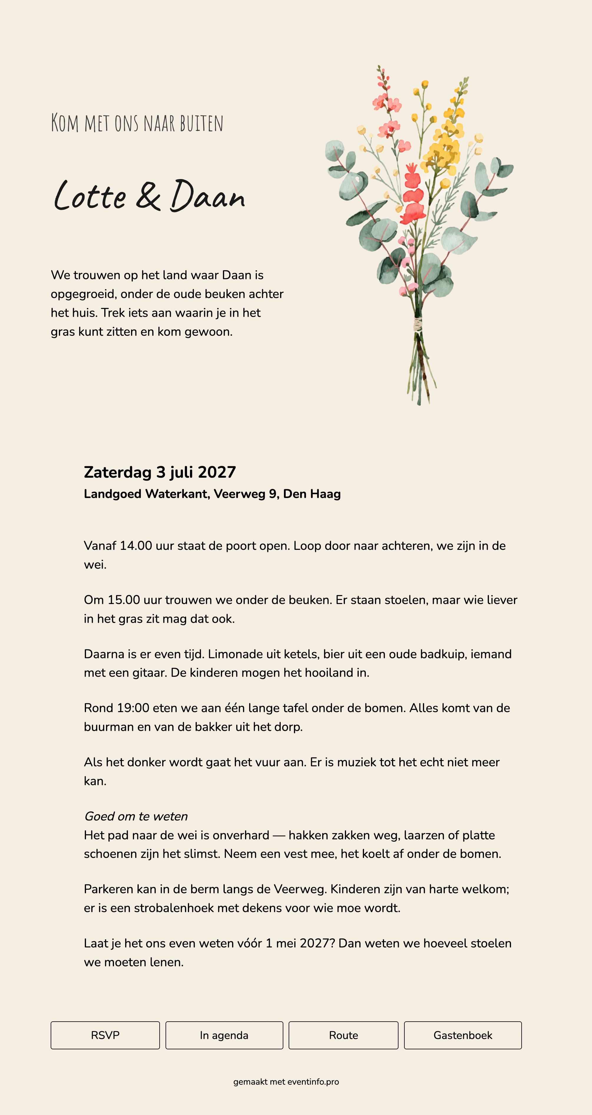 Landelijke trouwkaart voor een bruiloft buiten